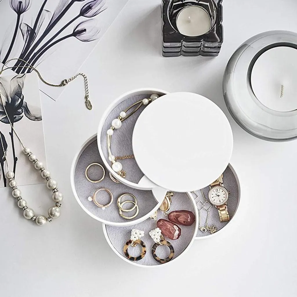 Rangement bijoux rotatif pour coiffeuse 4 compartiments blanc moderne - 5