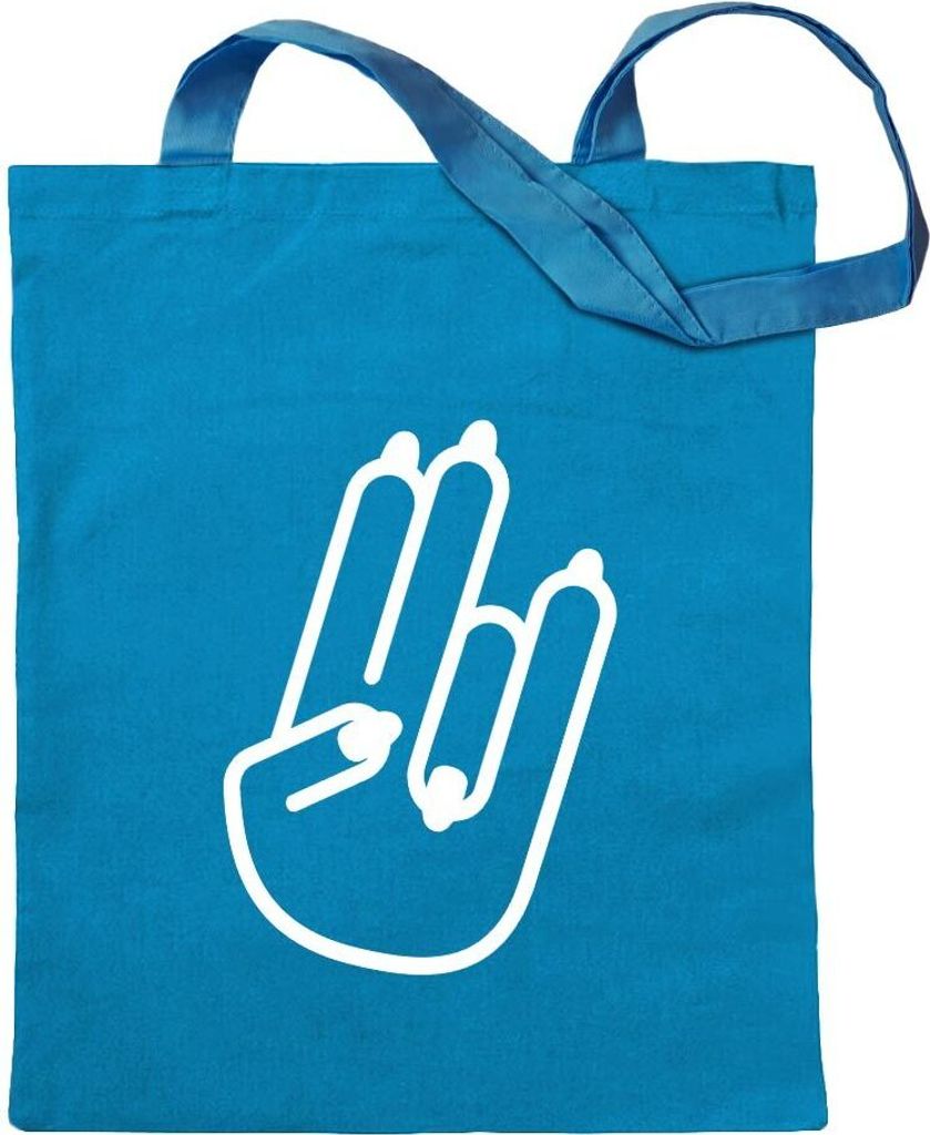 Kiwistar - Baumwolltasche - hellblau - The Shocker Hand Motiv2 - Tragetasche Stoffbeutel Umhängetasche Langer Henkel