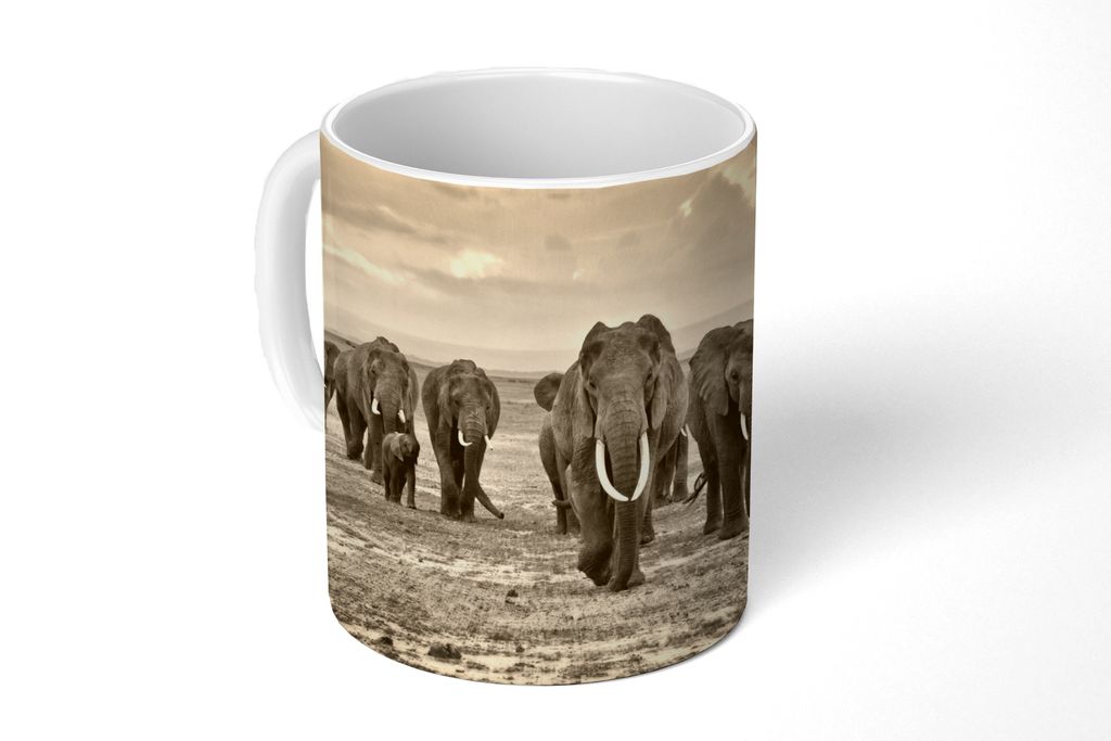 KitchenYeah Tasse Kaffeetasse Kaffeebecher 350 ml Elefant - Afrikanisch - Sepia Teetasse - Fototasse - Becher - Keramikbecher - Teebecher - Kaffe...