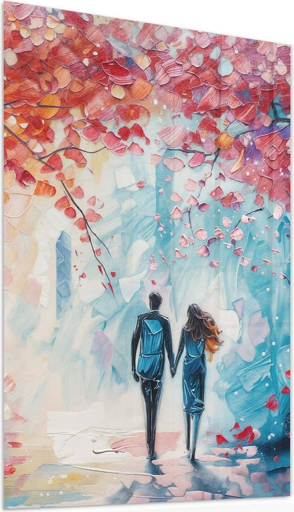 Glasbild 60x90cm in XXL für Wohnzimmer, Schlafzimmer Motiv Herbstlicher Spaziergang