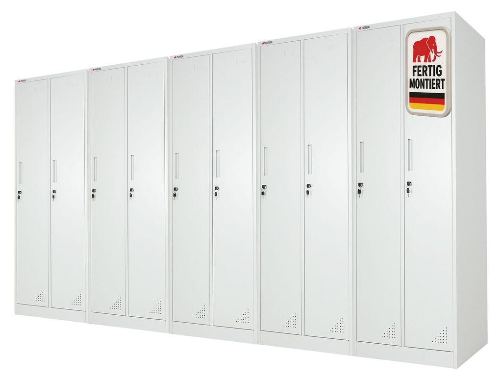 Mega Deal 5x Spind Schrank ELEPHANT Metall komplett montiert | 2 Abteile, abschließbar | HxBxT 180x60x50cm | mit Kleiderstange, 2 Fächern & 3 Kle...