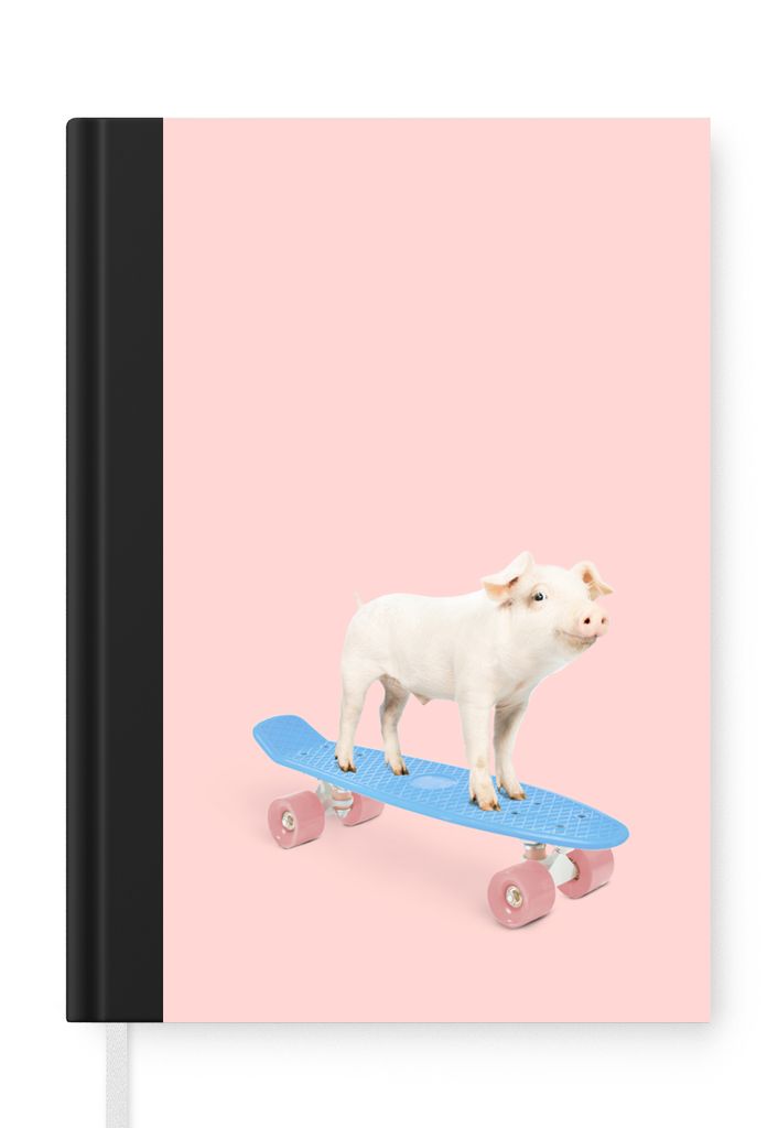 MuchoWow Notizbuch Tagebuch Haushaltsbuch Notebook A5 Schwein - Rosa - Skateboard - Blau - Tiere - Notizblock - Notizheft - Notebook - Schreibblo...
