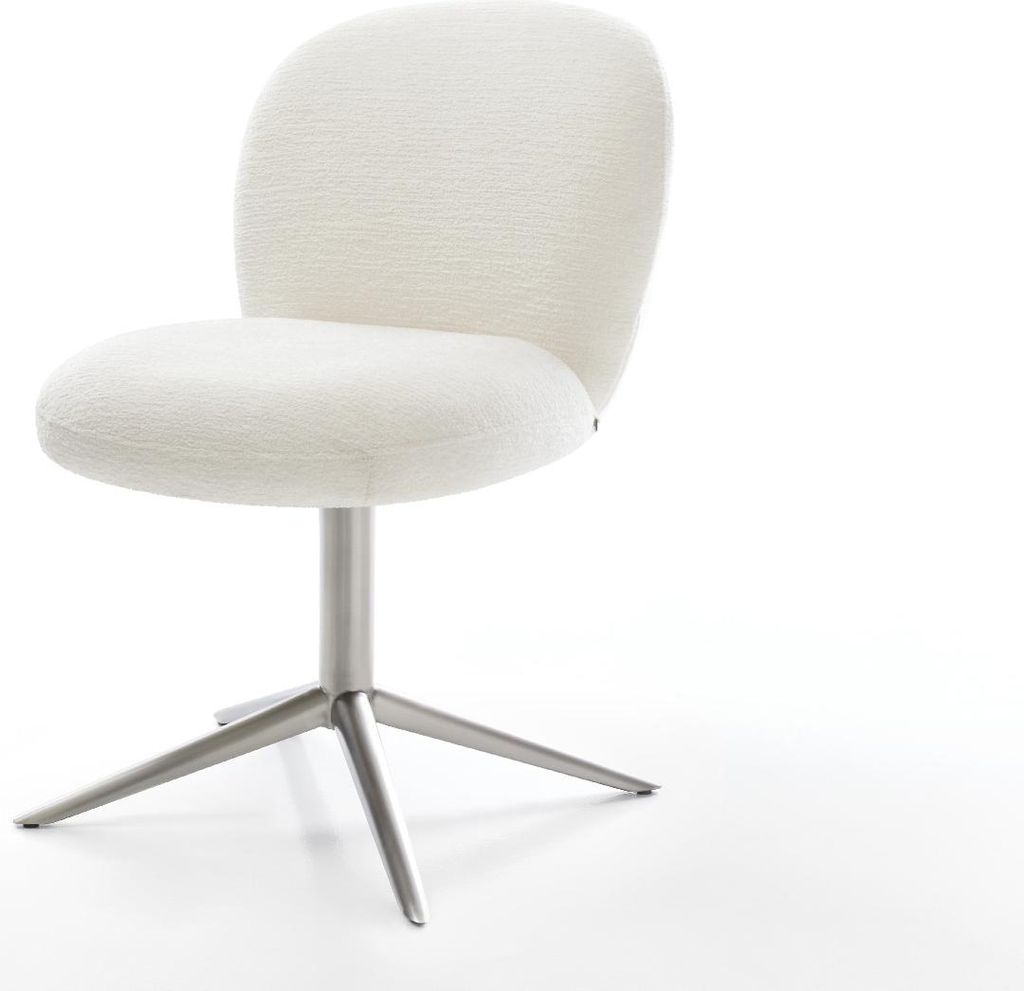 DELIFE Drehstuhl Nube-Flex Bouclé Soft Beige Fußkreuz Edelstahl 360° drehbar Wippfunktion Taschenfederkern