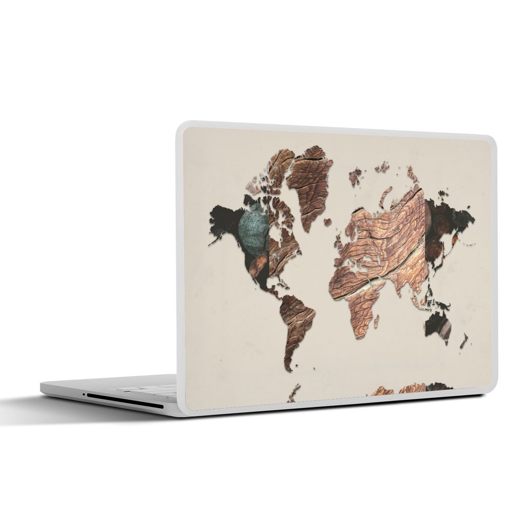 MuchoWow Laptop Aufkleber Sticker Cover Weltkarte - Holz - Braun 36.5x27.5 cm - Laptop-Sticker