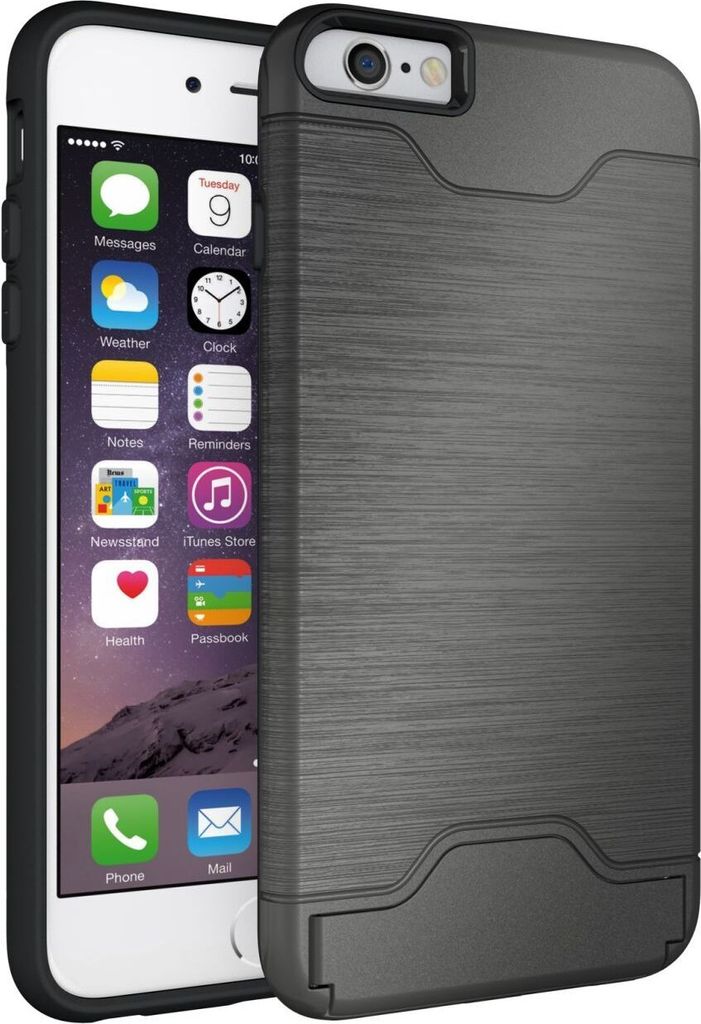 Schutzhülle für Apple iPhone 6 Plus 5.5 Zoll aufstellbares Hardcase mit Kartenfach Schutzcover (Grau)