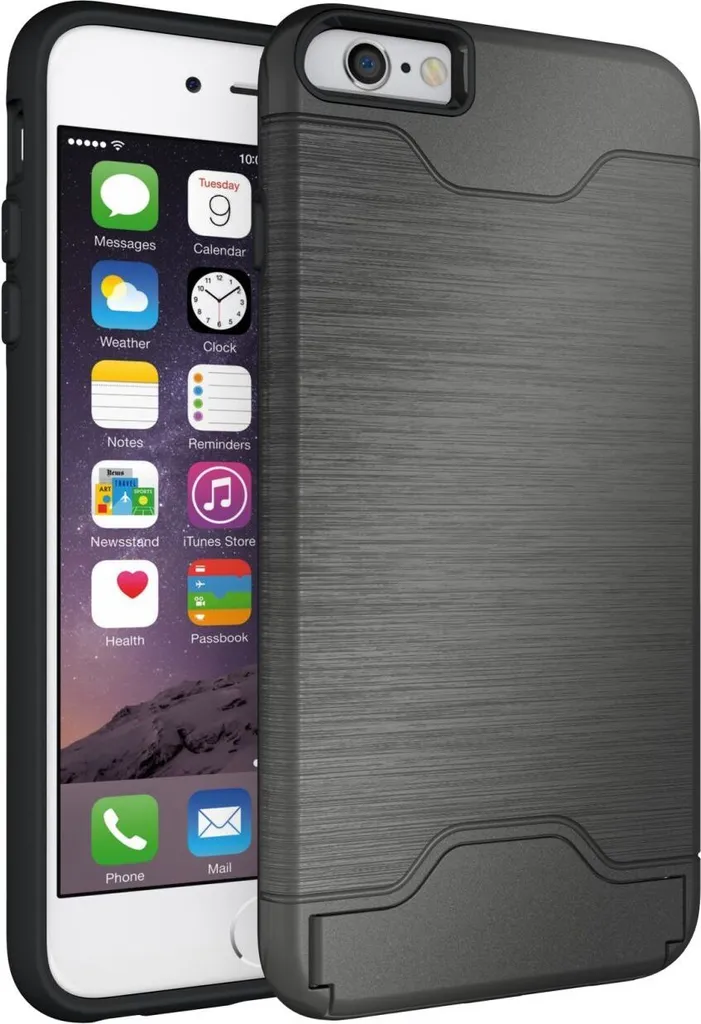 Custodia protettiva per Apple iPhone 6 Plus da 5,5 pollici Custodia rigida stand-up con portacarte Cover protettiva (grigio)