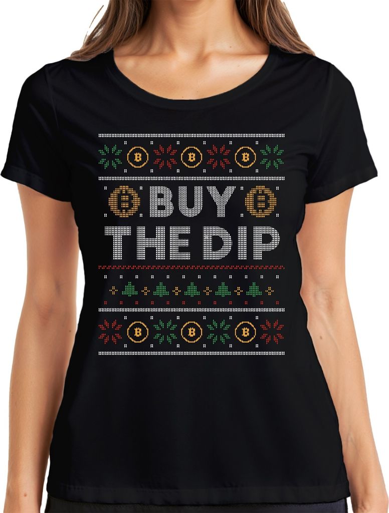 Bitcoin BUY THE DIP - Ugly Christmas Sweater Crypto Weihnachtsgeschenk Damen T-Shirt, Schwarz, XXL