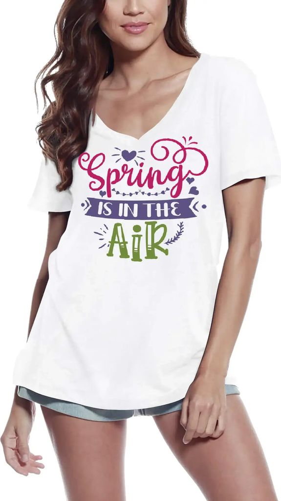 Damen Grafik T-Shirt V-Ausschnitt Der Frühling liegt in der Luft – Spring Is In The Air – Öko-Verantwortlich Vintage Jahrgang Kurzarm Lustige...