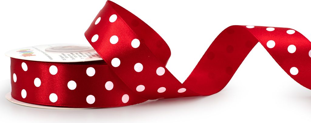 Satinband mit Punkten 25mm x 25m Rolle Rot