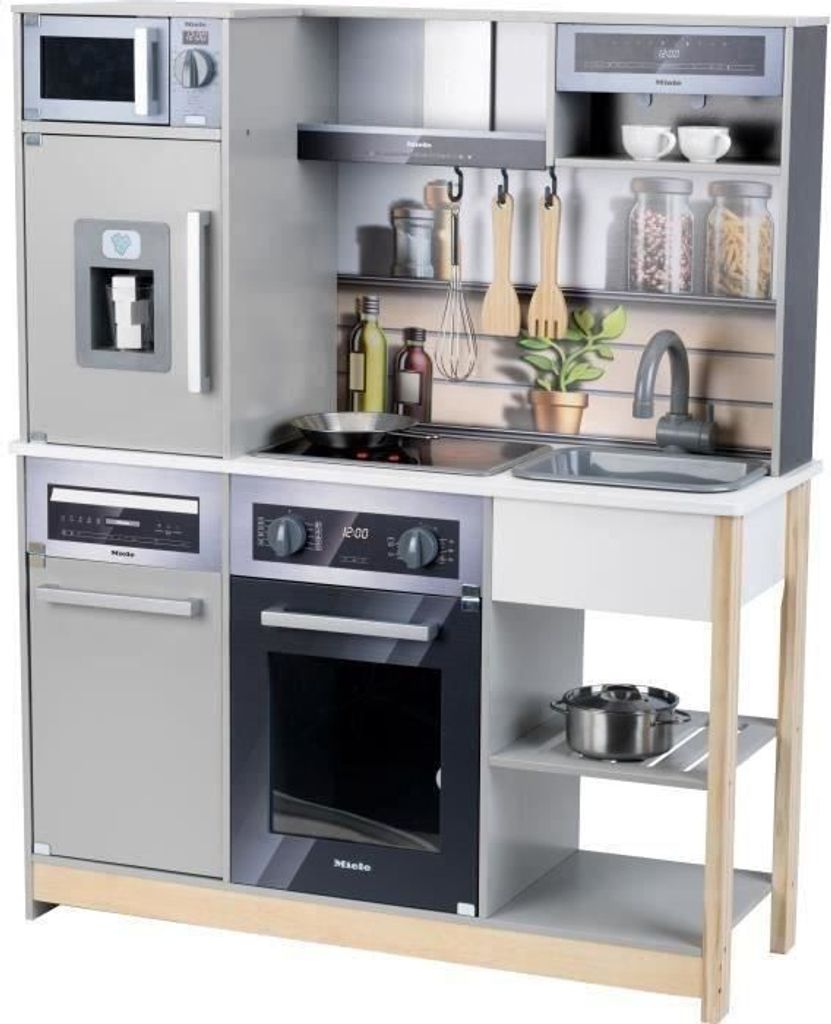 Spielküche aus Holz Miele Family mit Zubehör, Großes Modell, Ofen, Kühlschrank, Sound und Lichtmodul, Klein 7194