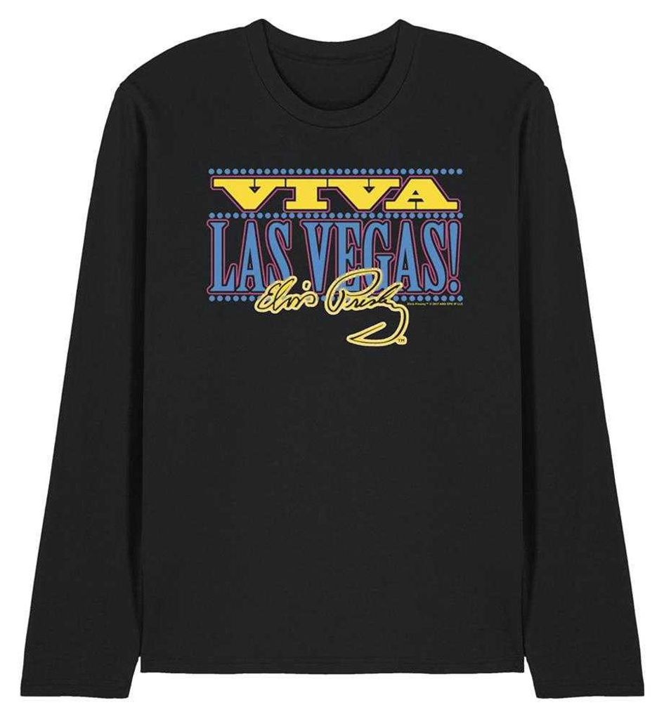 Elvis Presley - "Viva Las Vegas" T-Shirt für Herren/Damen Uni, Langärmlig TV33005 (XXL) (Schwarz)