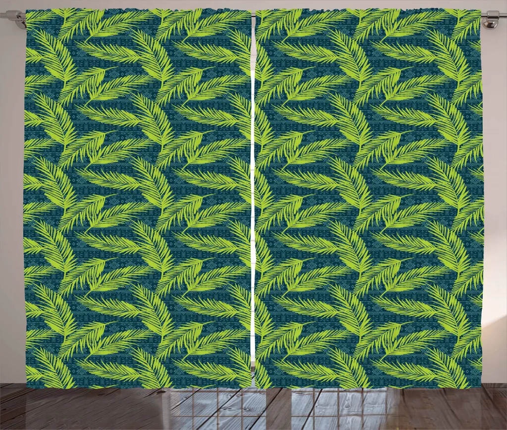 Tenda Abakuhaus Foglie Tropicali 280x245 Giallo Verde per Camera
