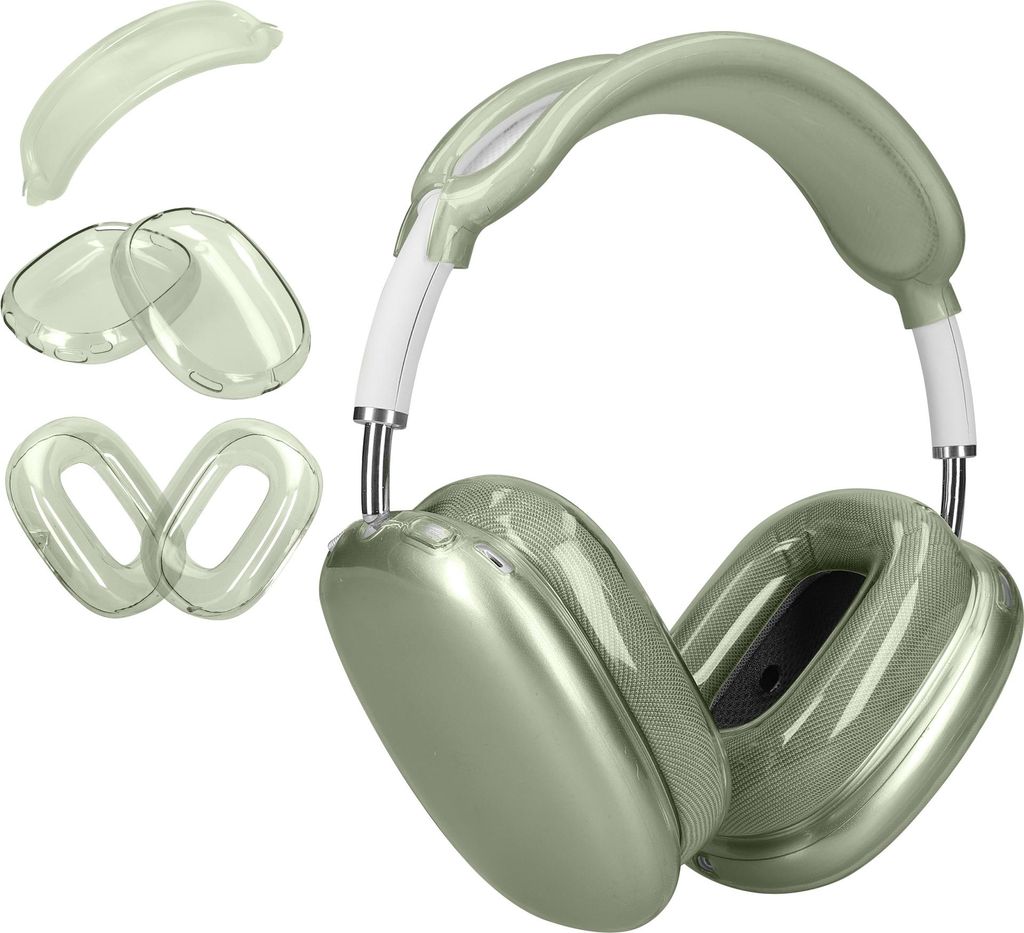 kwmobile 3in1 Kopfhörer Cover kompatibel mit Apple AirPods Max Hülle - TPU Ohrhörer Schutzhülle - 360° Headphone Case - Transparent Grün