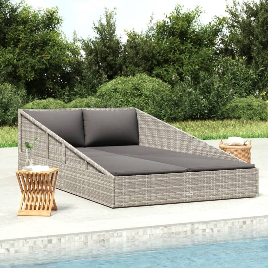 Möbel Gartenbett Grau 110x200 cm Poly Rattan - Gartenliegen 45777