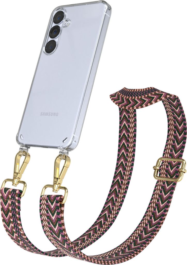 Samsung Galaxy S25 / S24 Chain Eyelets Slim Neck Strap Set Zig Zag Berry - light Pink 10 Metall Gold