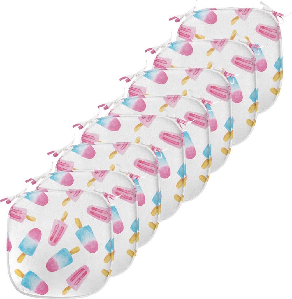 ABAKUHAUS Eis Polster für Esszimmerstühle, Aquarell Eis am Stiel, Dekoratives wasserfestes Kissen mit Riemen für Küchensitze, 40 cm x 40 cm-8er...