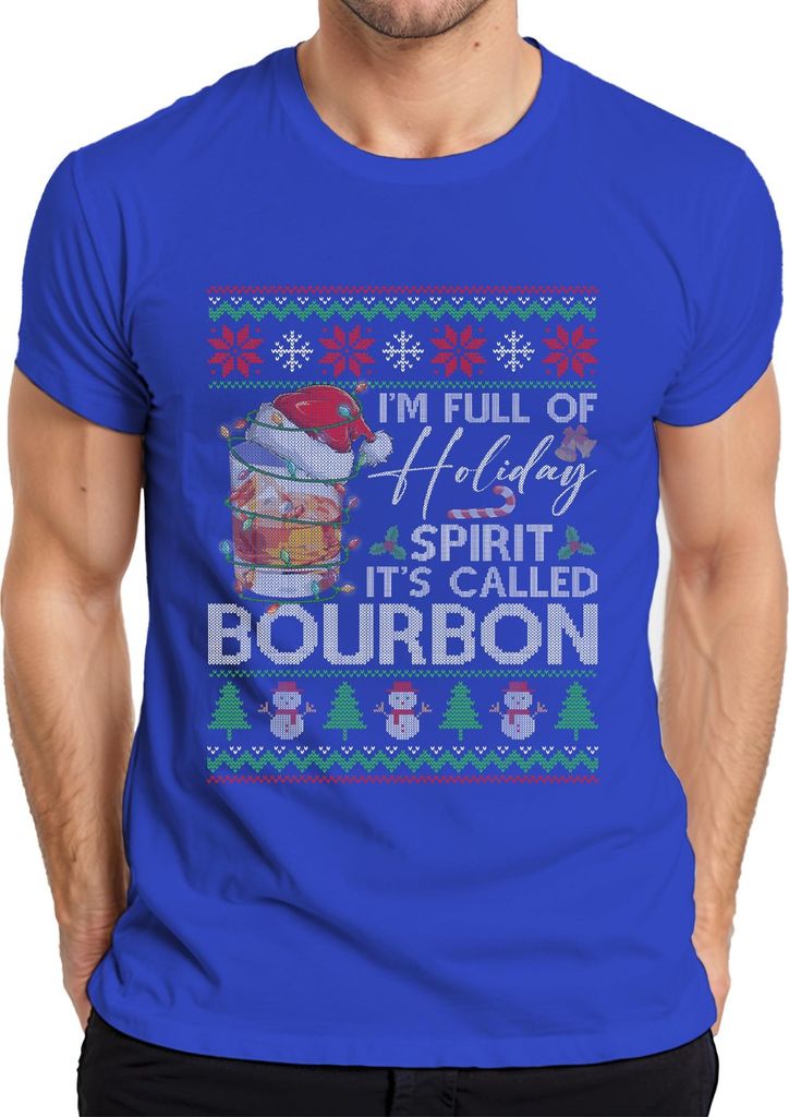 I'm Full Of Holiday Spirit It's Called Bourbon Funny Santa Xmas Herren T-Shirt, Blau, M