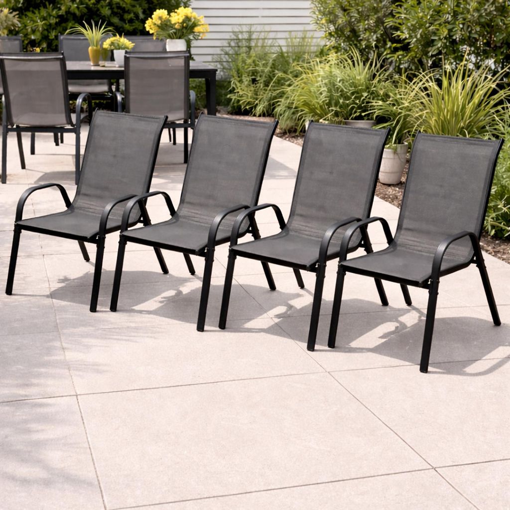 4er Gartenstuhl Outdoorstuhl Stapelstuhl stapelbar Metall Textilen Anthrazit