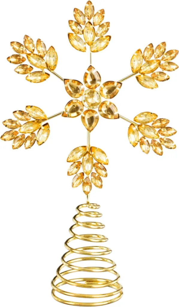 Étoile de sapin de Noël dorée et cimier flocon étincelant 28cm