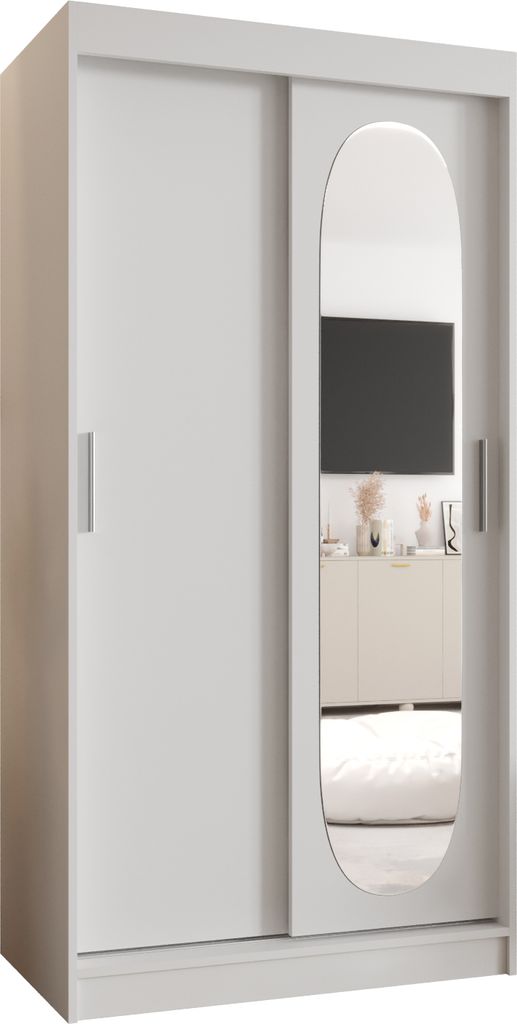 MEBLE KRYSPOL ROYAL 100 Schlafzimmerschrank mit zwei Schiebetüren – moderner Aufbewahrungsschrank mit Kleiderstange und Regalen – 100x200x62cm...