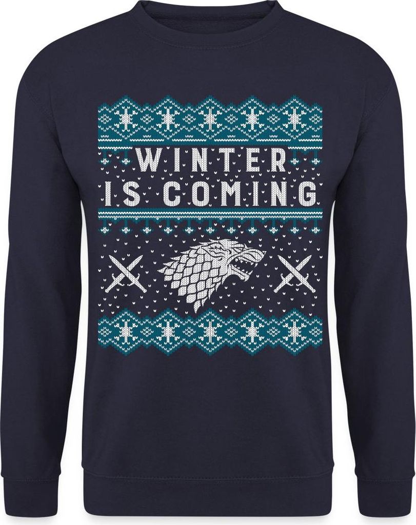 Spreadshirt Game Of Thrones Winter Is Coming Weihnachtspulli Uni Pullover, XXL, Navy