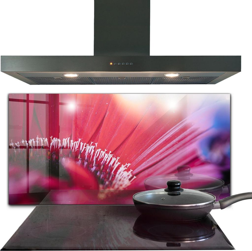 Spritzschutz aus Glas Küchenrückwand - Wandschutz für Herd und Spüle - 140x70 cm - Rosa Blume Detail Natur