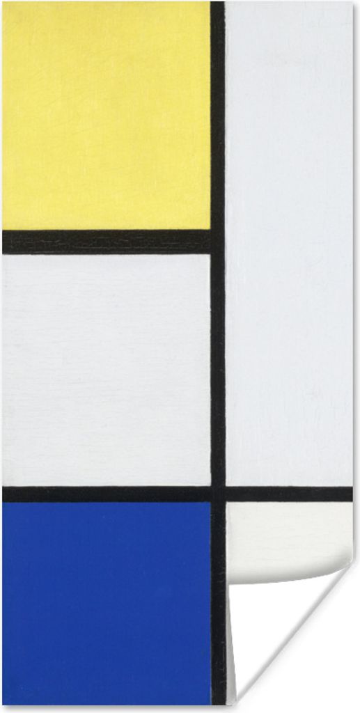 MuchoWow Poster Komposition mit Gelb, Blau und Schwarz - Piet Mondrian 40x80 cm - Dekoration