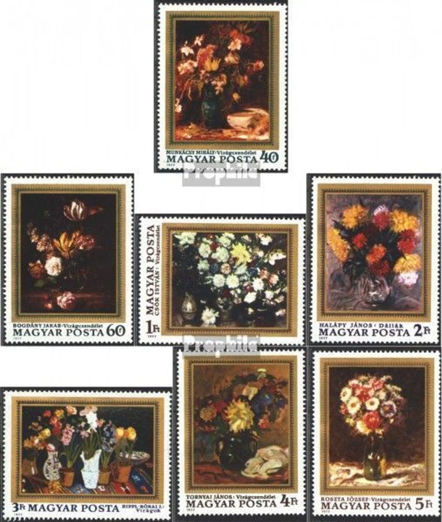 Briefmarken Ungarn 1977 Mi 3192A-3198A (kompl.Ausg.) postfrisch Blumengemälde