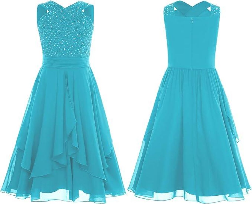 Mädchen Chiffon Abendkleid mit Strasssteinen Gr. 128 – Produktbild 