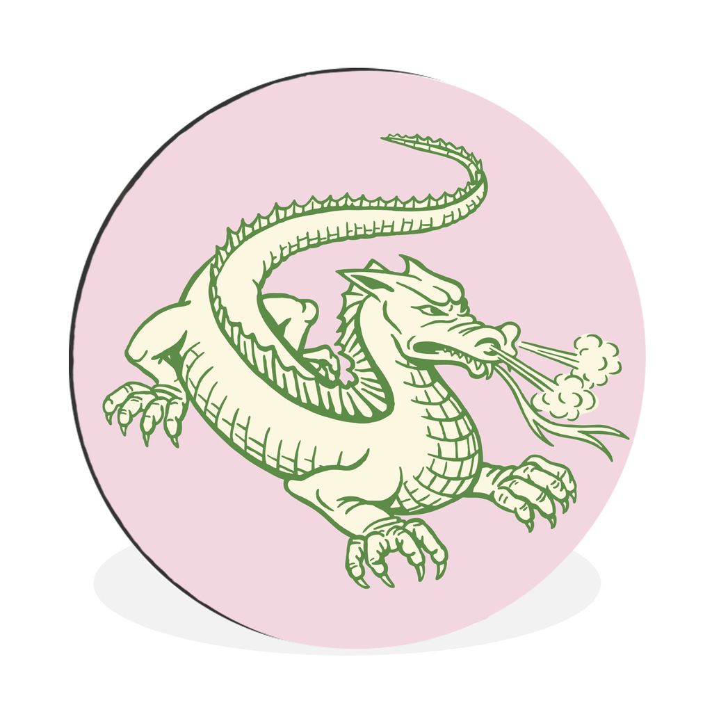 MuchoWow Aluminium Wandkreis Kinderillustration eines Drachens mit geschlitzter Zunge Ø 90 cm Wanddeko Modern Wohnzimmer - Mauerkreis - Wandbild...