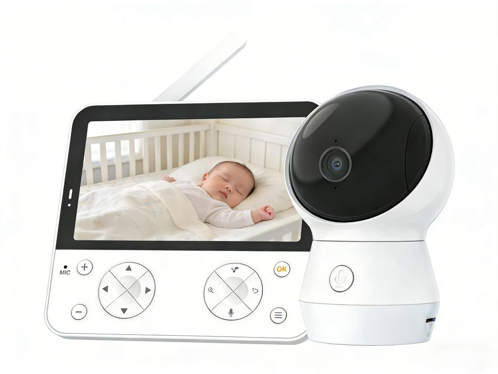 5.5"Babyphone mit Kamera 4MP APP Steuerung 360 Grad Nachtsicht Buntes Nachtlicht KI-/Bauchschlaf-/Bewegungs-/Geräuscherkennung Automatische Verfol...