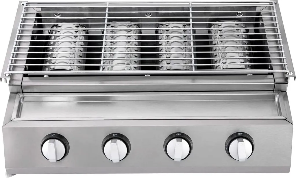 Barbecue à gaz 4 feux avec rôtissoire réglable et structure Inox durable
