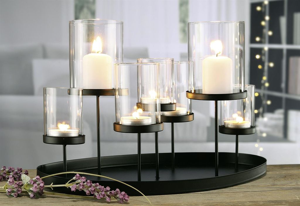 HI Kerzenhalter Metall 34,5x20x23cm mit Glas für 7 Kerzen Produktbild 2