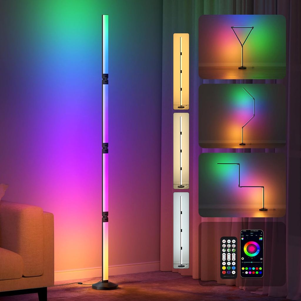LED Stehlampe RGBIC Dimmbar Faltbar Stehleuchte Musik Sync Lichtsaeule APP Steuerung Ecklampe Standleuchte mit Fernbedienung
