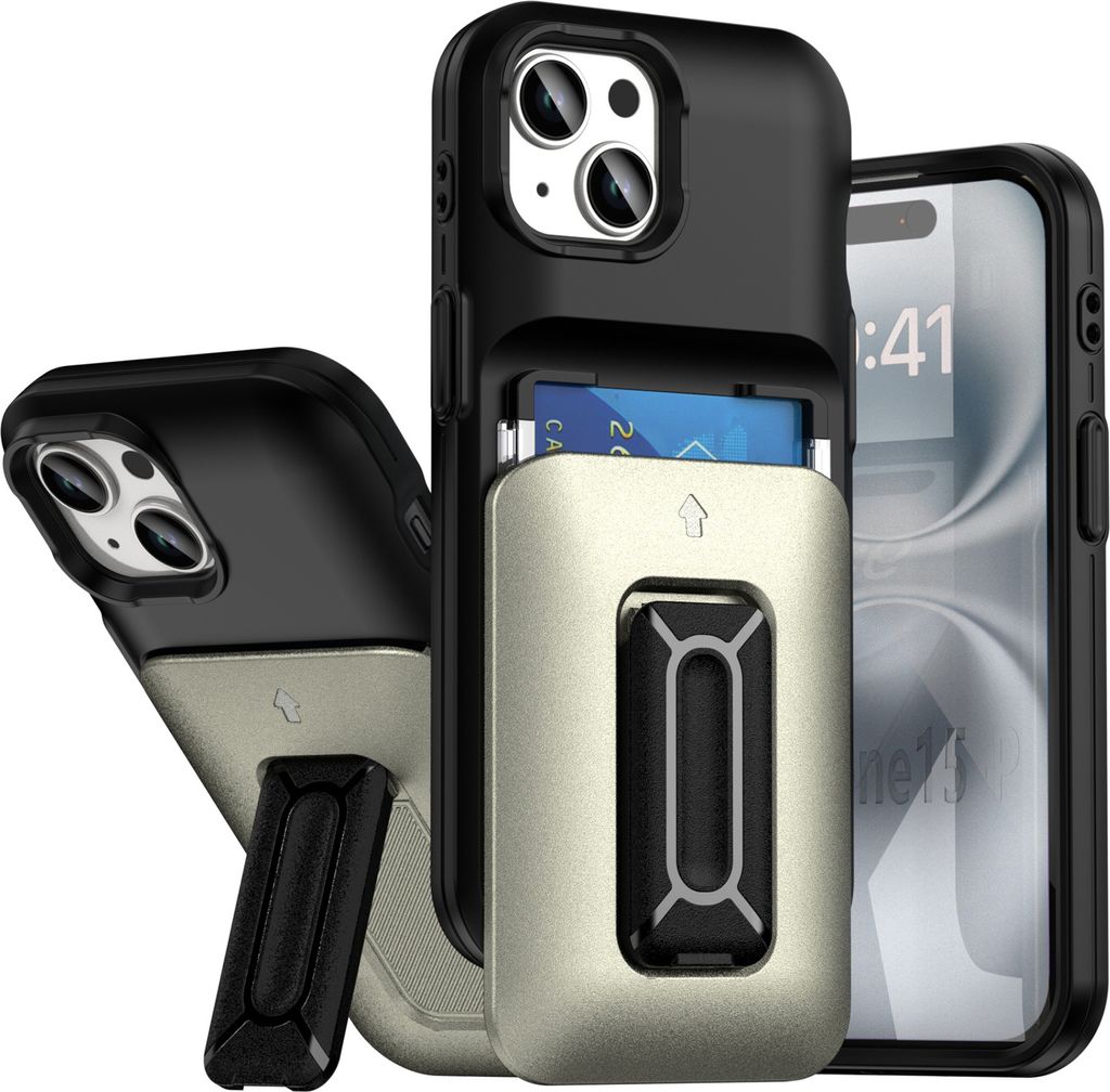 Kartenhalter Handyhülle für iPhone 15, Weiches TPU Brieftasche, Heavy Duty Ständer Hülle Silber