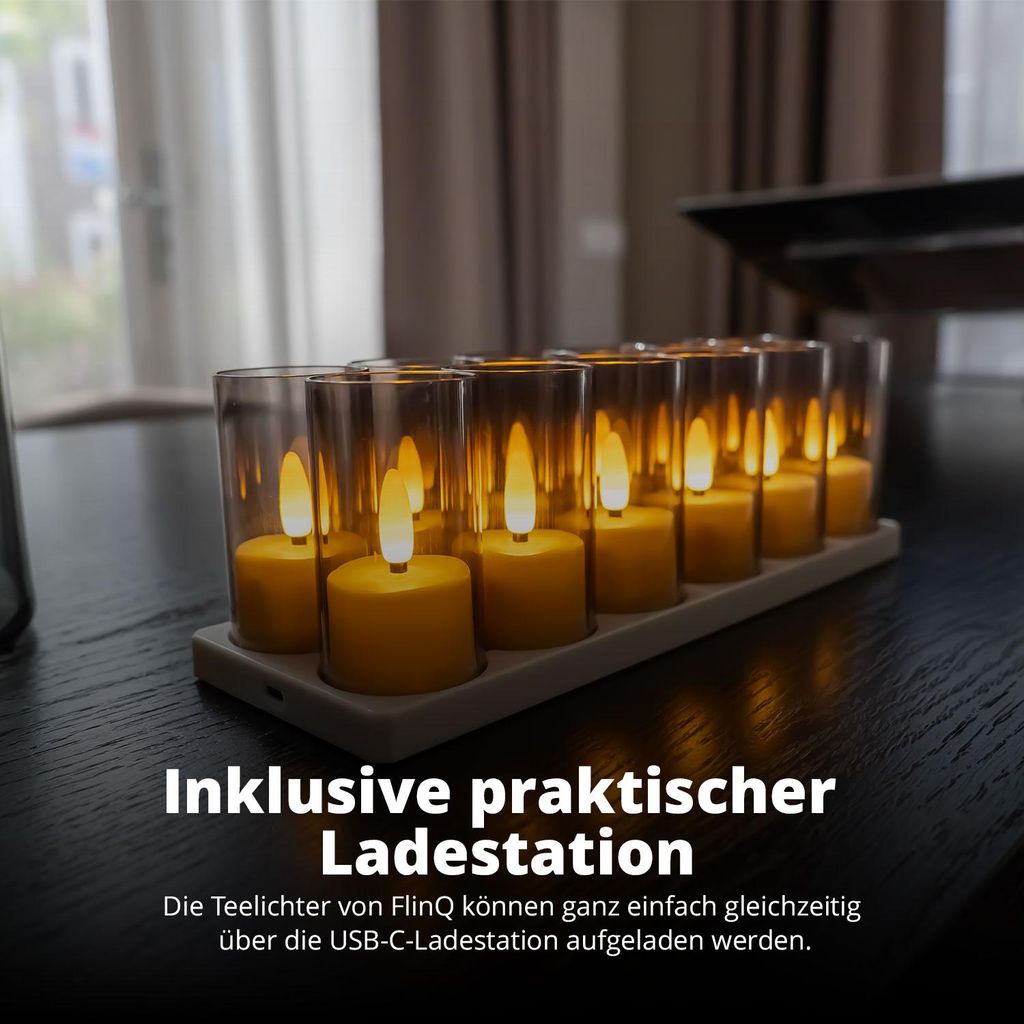 FlinQ wiederaufladbare LED-Teelichter – bewegliche Flamme –