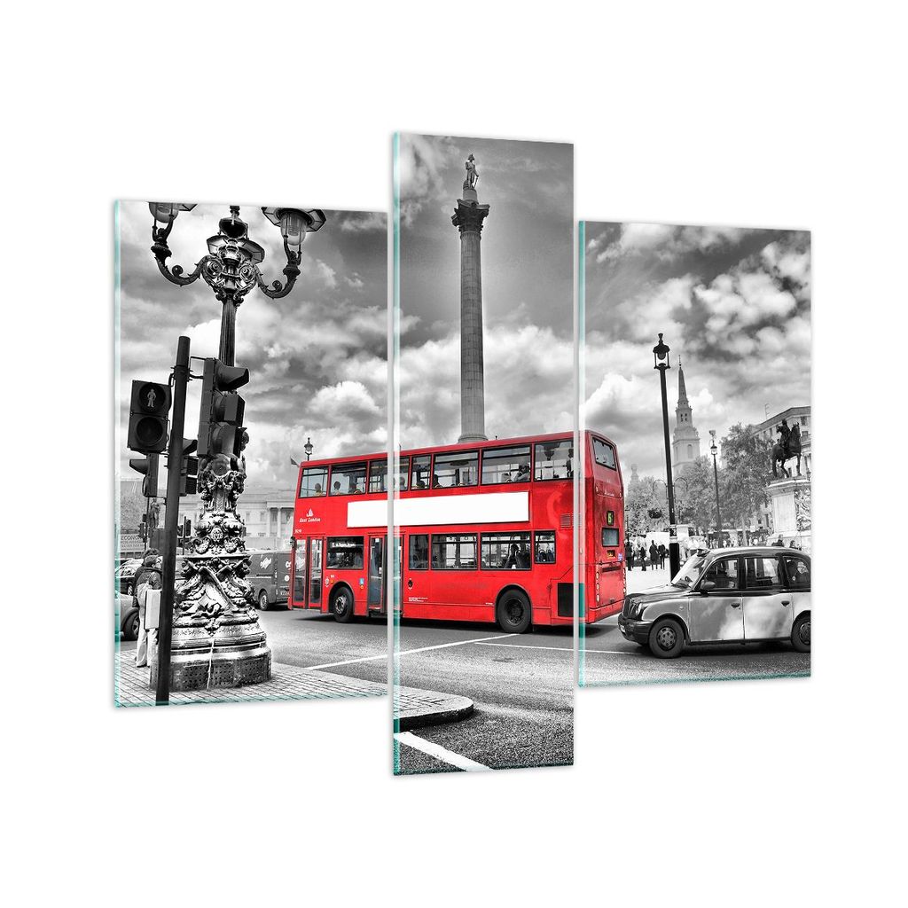 Bilder auf glas - Trafalgar Platz Taxi London - 95x80cm - Glasbilder - Wandbilder - Kunstdruck - zum Aufhängen bereit - Wanddekoration aus Glas - ...