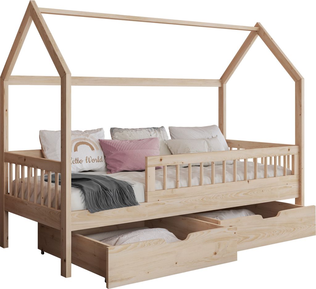 MIRJAN24 Kinderbett Gaja 80, Kinderzimmer Bett mit zwei Bettschubladen, Lattenrost, Holzkonstruktion (Farbe: Nuche, Größe: 80x180 cm)