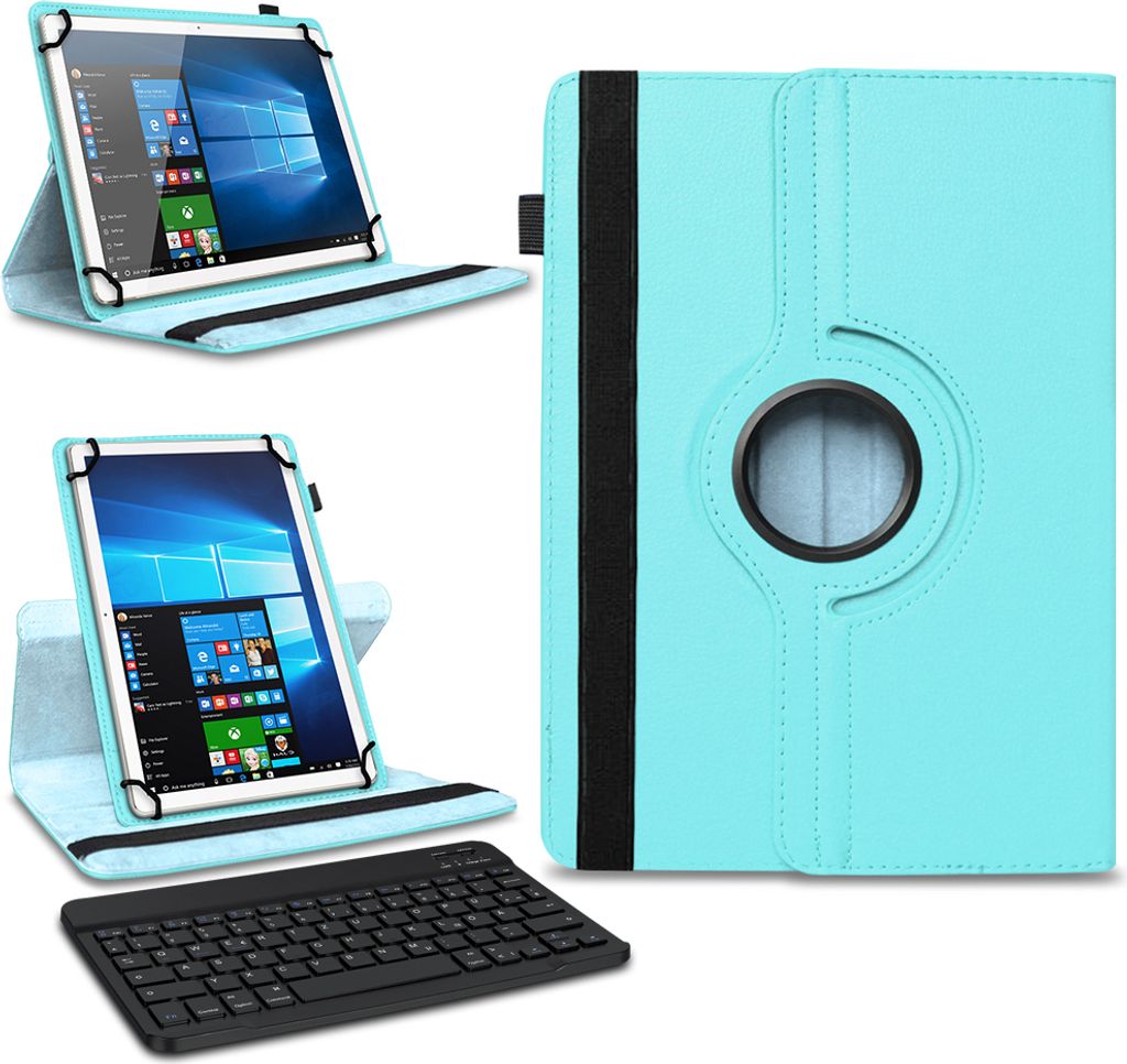 Tablet Tasche Tastatur Hülle für 10 10.1 Zoll Schutzhülle Case Bluetooth DrehbarFarben:Türkis