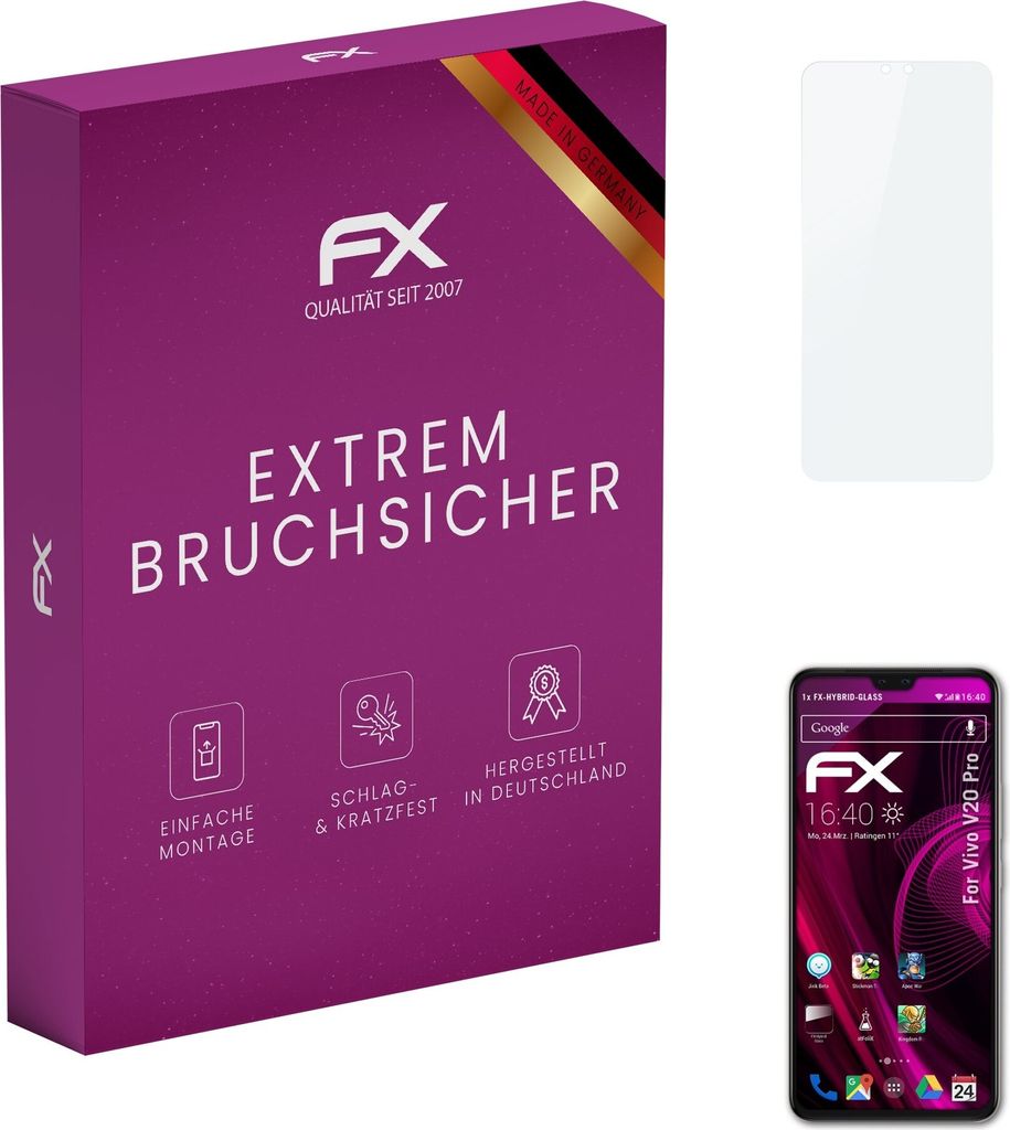 atFoliX FX-Hybrid-Glass Displayfolie kompatibel mit Vivo V20 Pro Glasfolie
