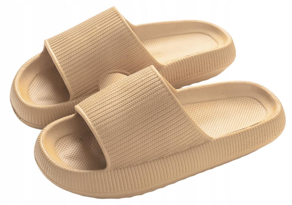 Badelatschen Damen - Cloud Slides - Dicke Sohle - EVA Schlappen - Beige - 40/41