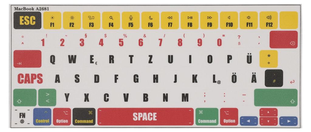 kwmobile Tastatur Aufkleber kompatibel mit Apple MacBook Air 13.6 M2 (A2681) Touch ID model Keyboard Sticker - Farb-Aufkleber für Deutsche QWERTZ