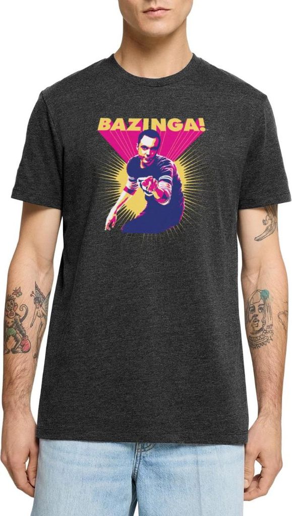 Spreadshirt The Big Bang Theory Sheldon Bazinga Männer Premium T-Shirt, L, Anthrazit meliert