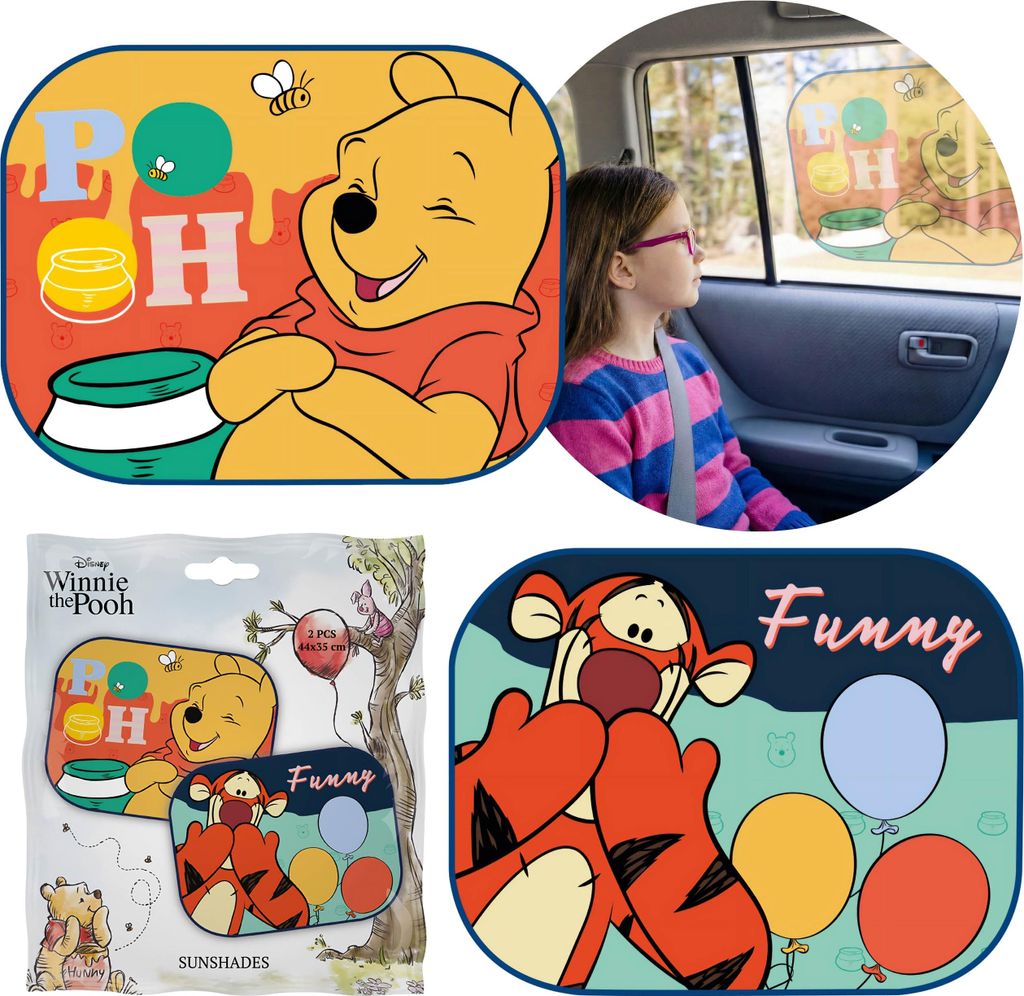 DISNEY Winnie Puuh Sonnenschutz für Auto-Seitenfenster, mit Saugnäpfen, 2er-Set