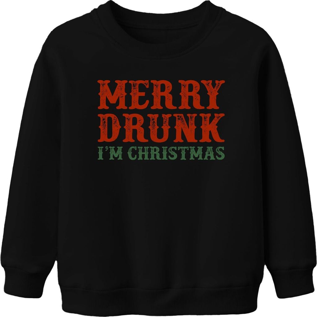Merry Drunk I'm Christmas - Weihnachten Weihnachtsgeschenk Christmas Uni Kinder Weihnachtspullover, Schwarz, 152