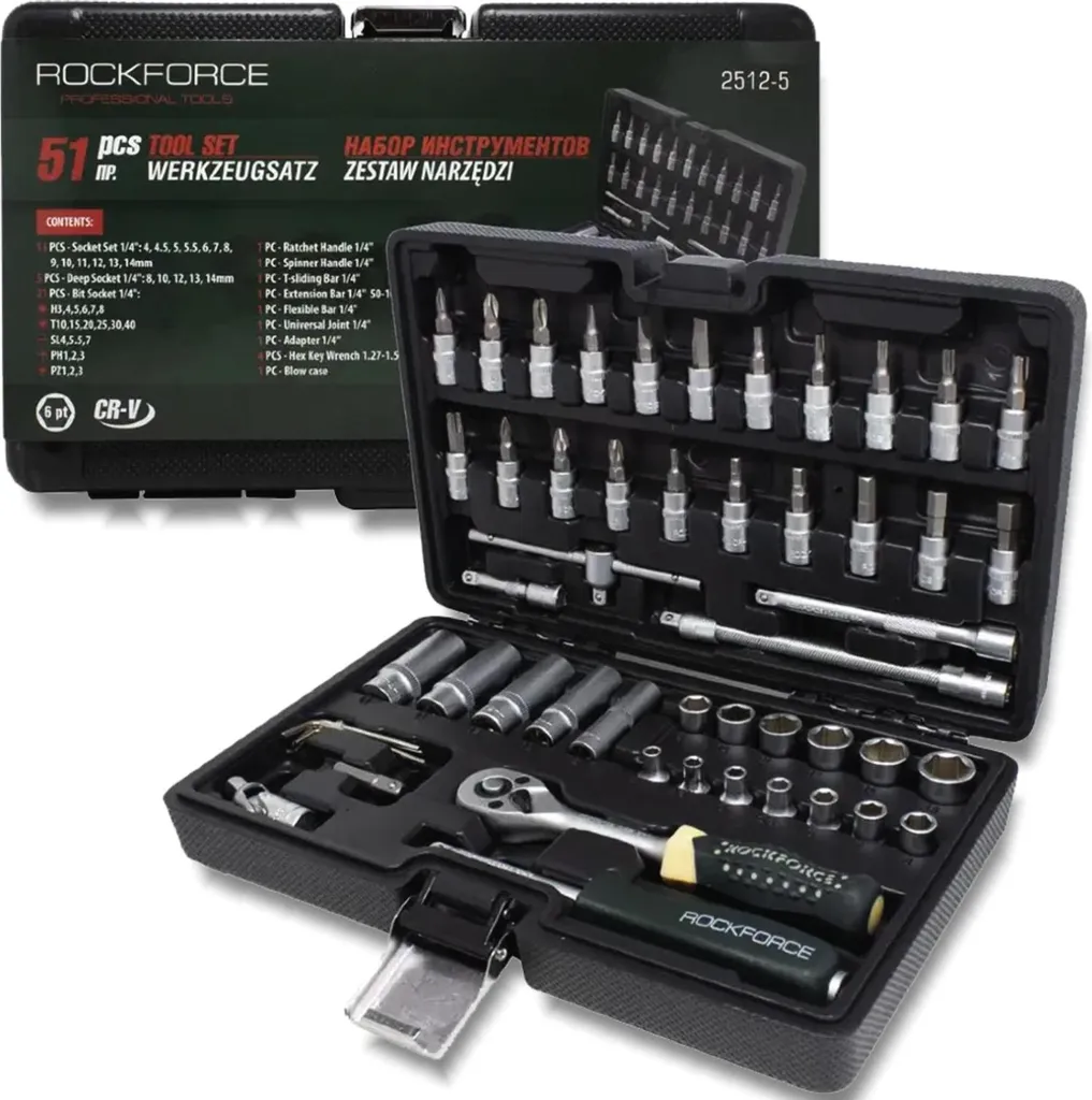 Set Chiavi a Bussola ROCKFORCE 1/4" 51 Pezzi Acciaio Cr-V Professionale