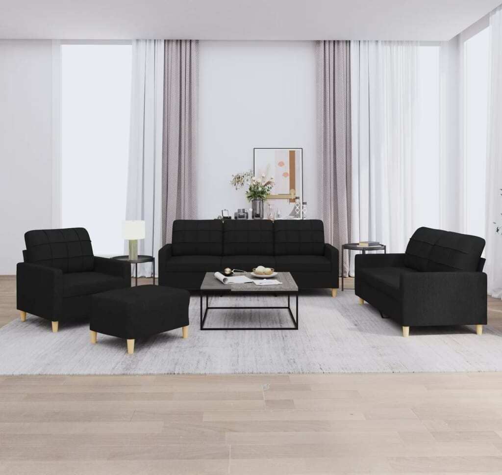 Maison Exclusive - 4-tlg. Sofagarnitur mit Kissen Schwarz Stoff