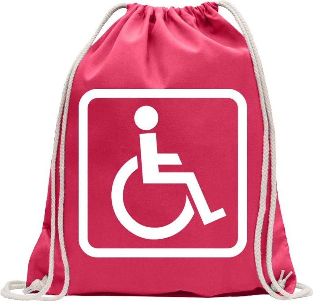 Kiwistar - Turnbeutel - pink - Rollstuhlfahrer Design 1 - Fun Rucksack Sport Beutel Gymsack Baumwolle mit Ziehgurt