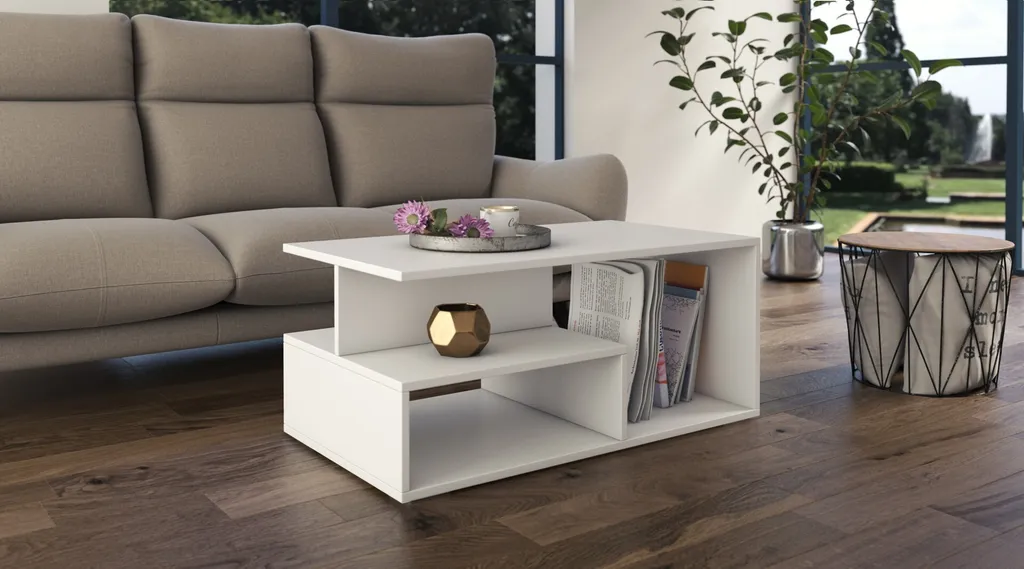 Table basse LIHUA blanc mat anti-traces, plateau résistant et durable - 2