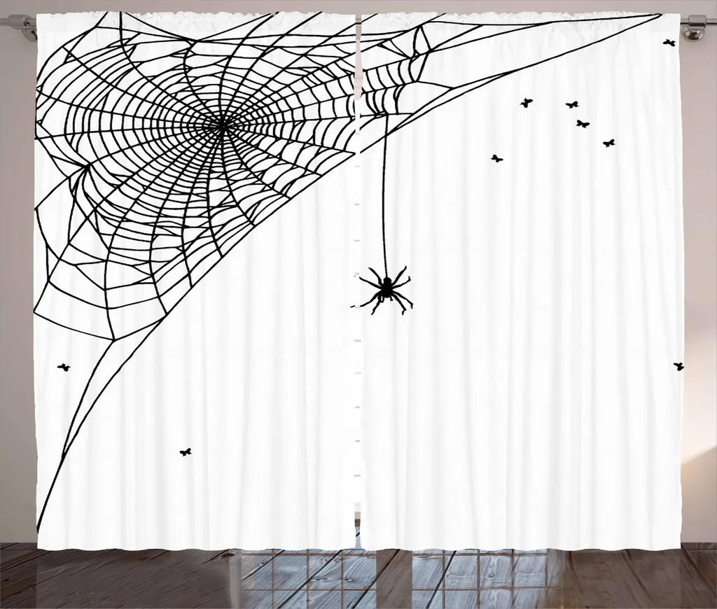 ABAKUHAUS Tenda rustica a ragnatela, rete angolare Bug fliegt, soggiorno Nastro universale Tende con passanti e ganci, 280 x 225 cm, bianco nero